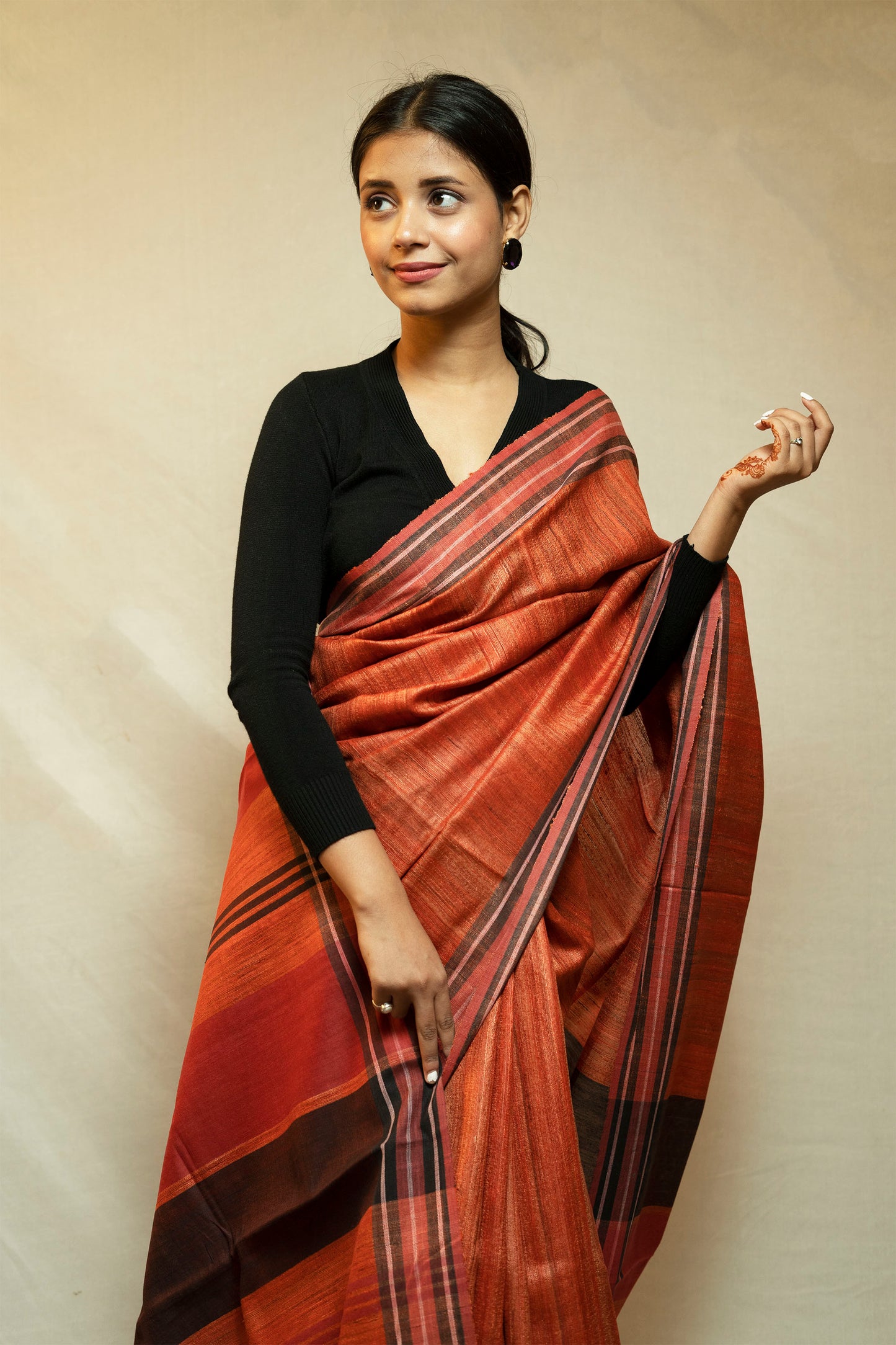 Tussar By Ghicha Silk Saree(yam orange)