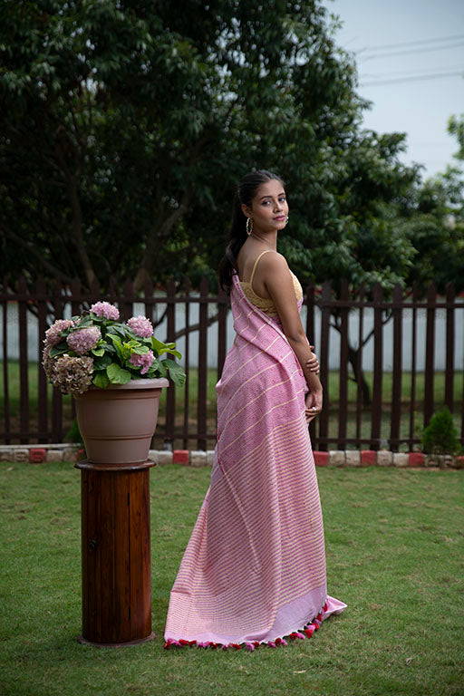 Masrize cotton Katha saree blush pink