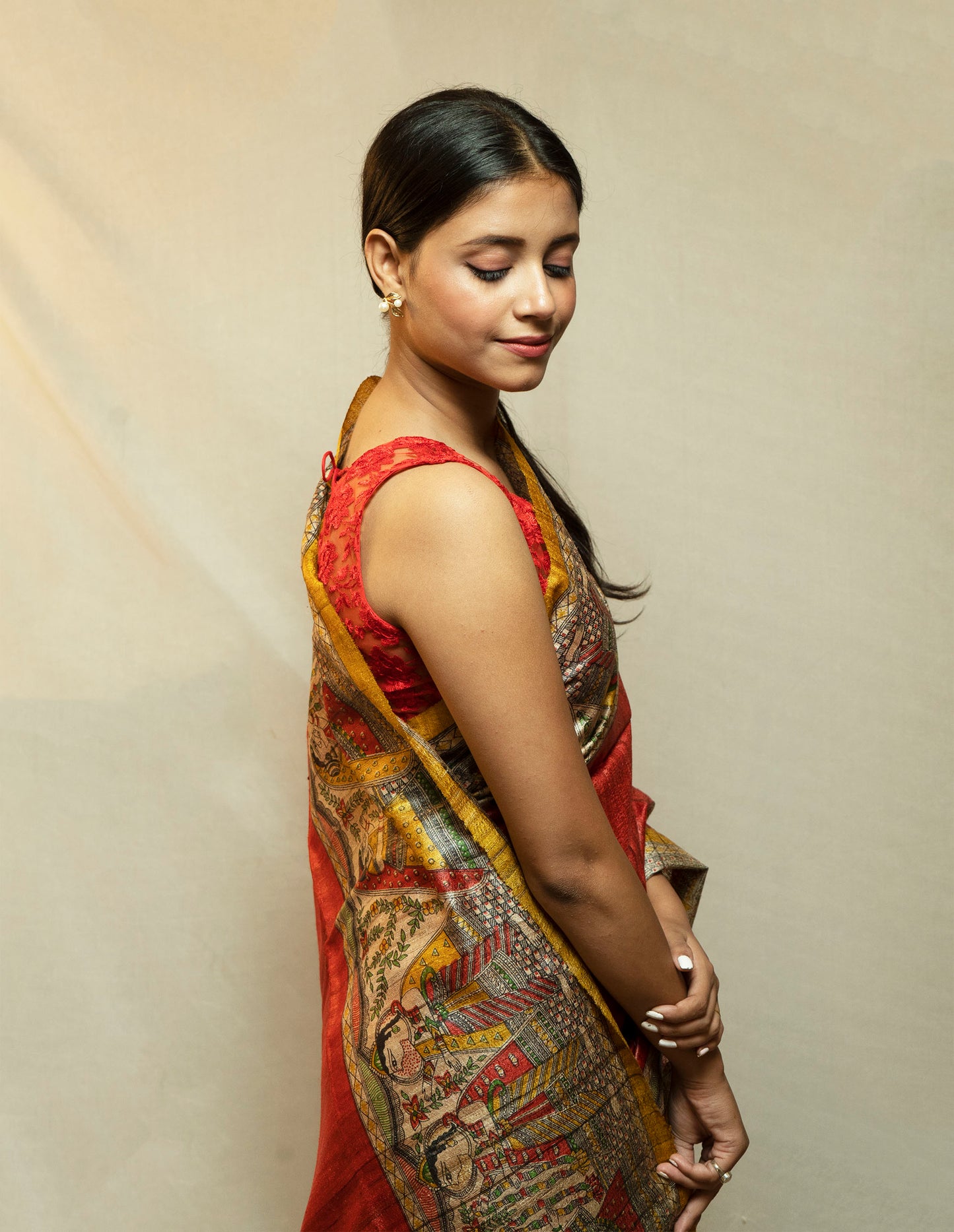 Madhubani Ghicha Sarees (Rust Orange)