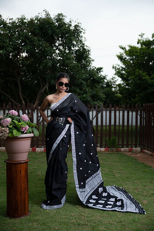 Assam Handloom Black Nooni Cotton Saree