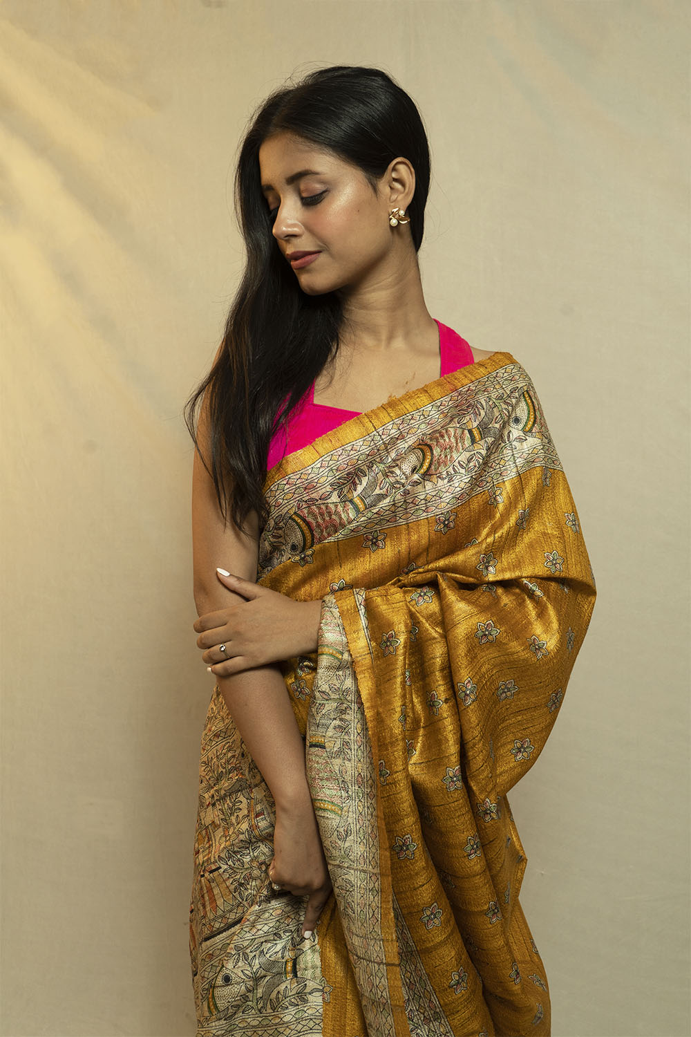 Madhubani Ghicha Sarees (Golden Yellow)