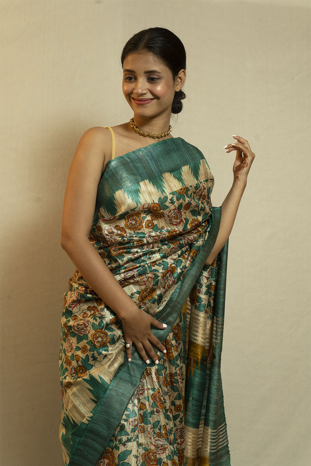 Printed Ghicha Saree (SkyBlue)