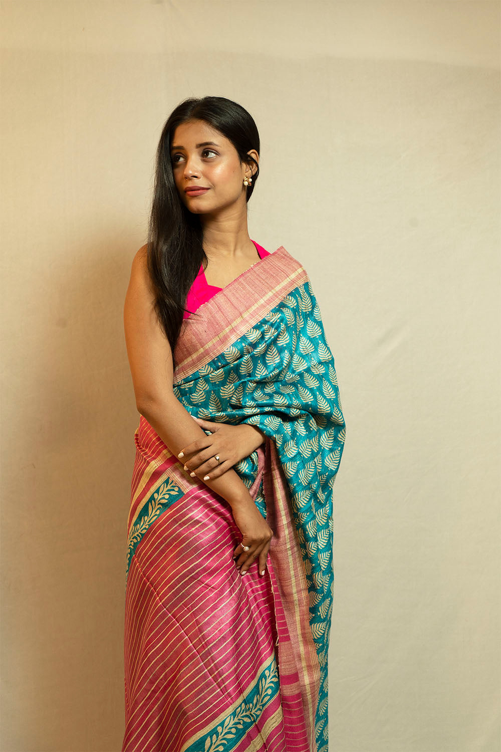 Blue printed Tussar by Ghicha