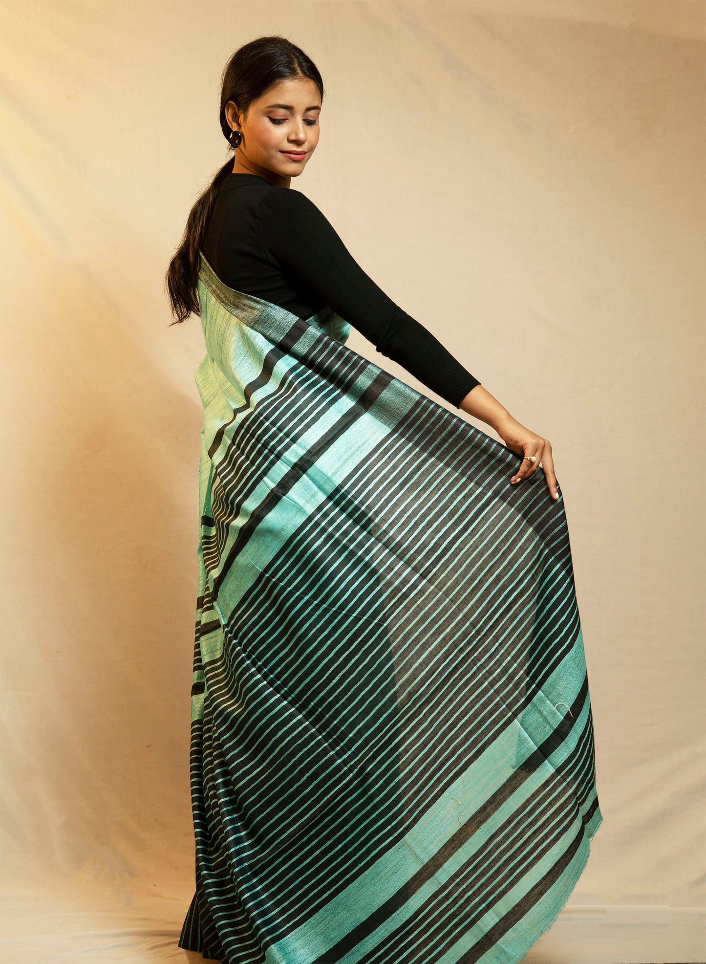 Celeste Blue Tussar By Ghicha Silk Saree