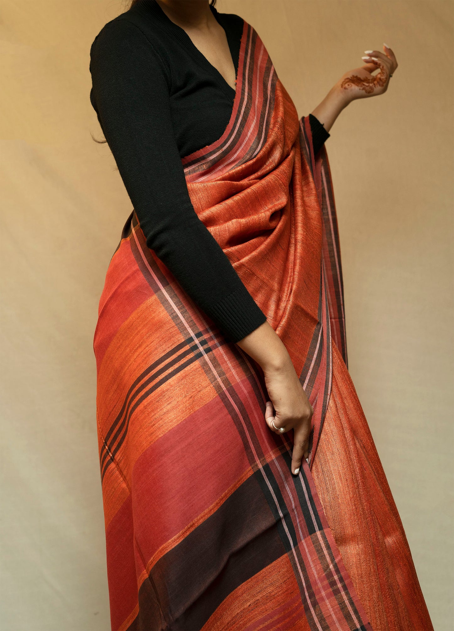 Tussar By Ghicha Silk Saree(yam orange)