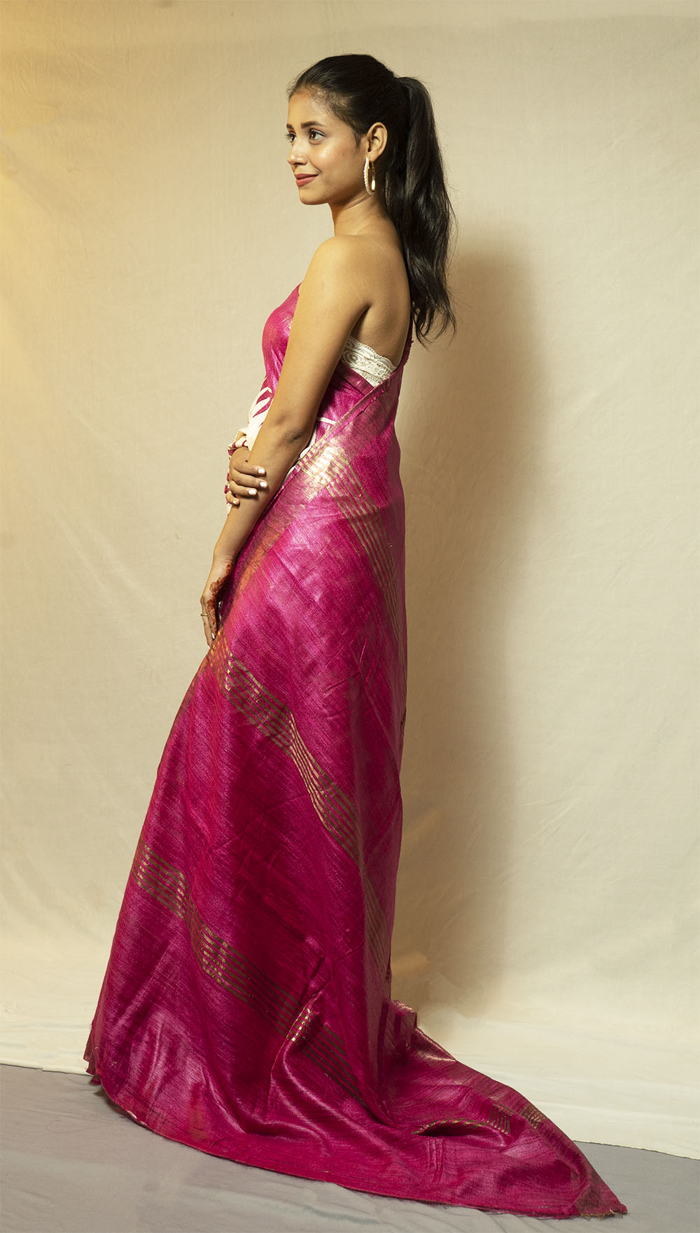 Off white pink printed Ghicha Saree