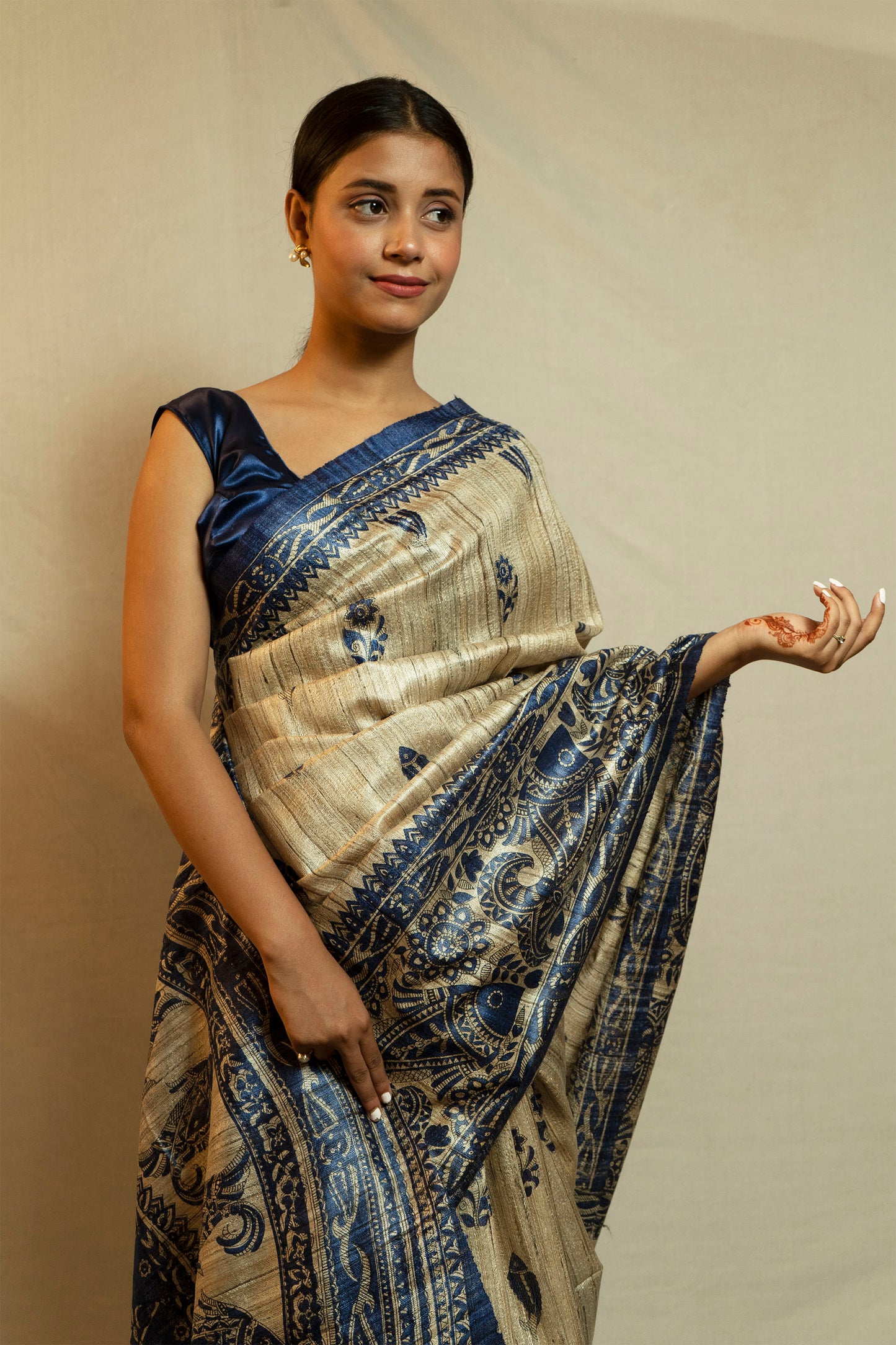 Madhubani silk saree, Ghicha silk saree, Madhubani ghicha silk saree