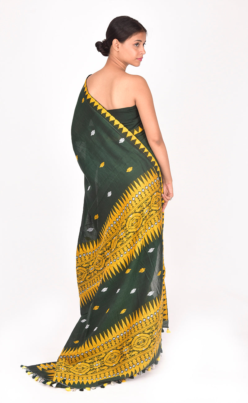 Bottle green with yellow motif