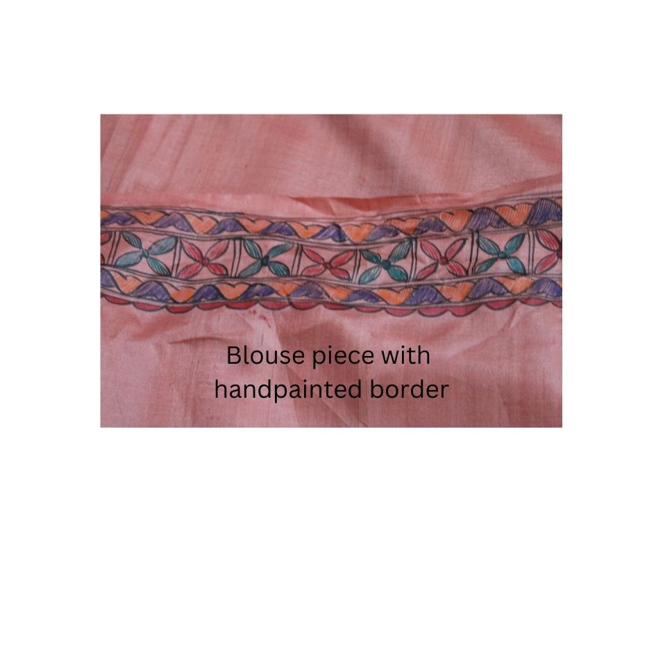 Pastel colour Pure Tussar Silk saree with Madhubani hand paint