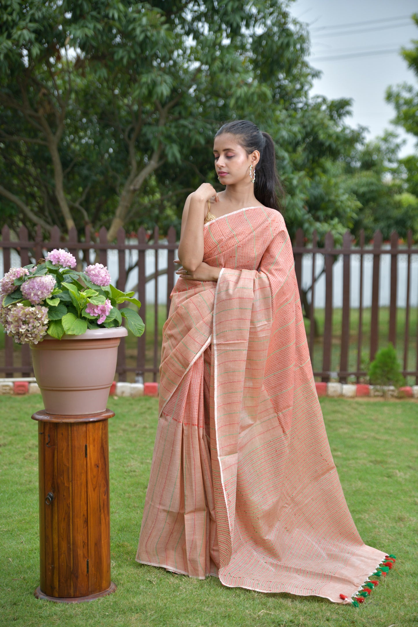 Chilean Pink Katha Saree