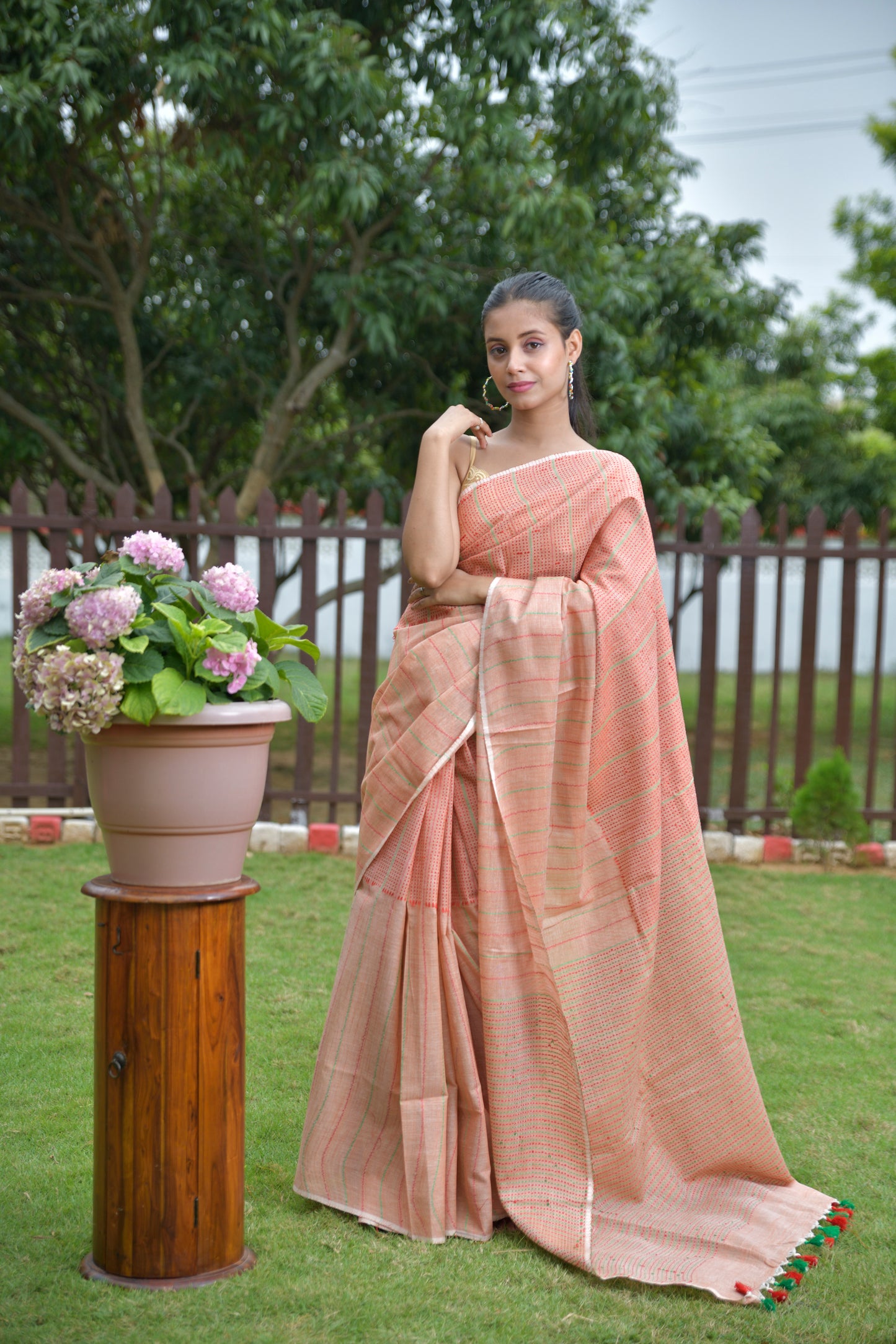 Chilean Pink Katha Saree