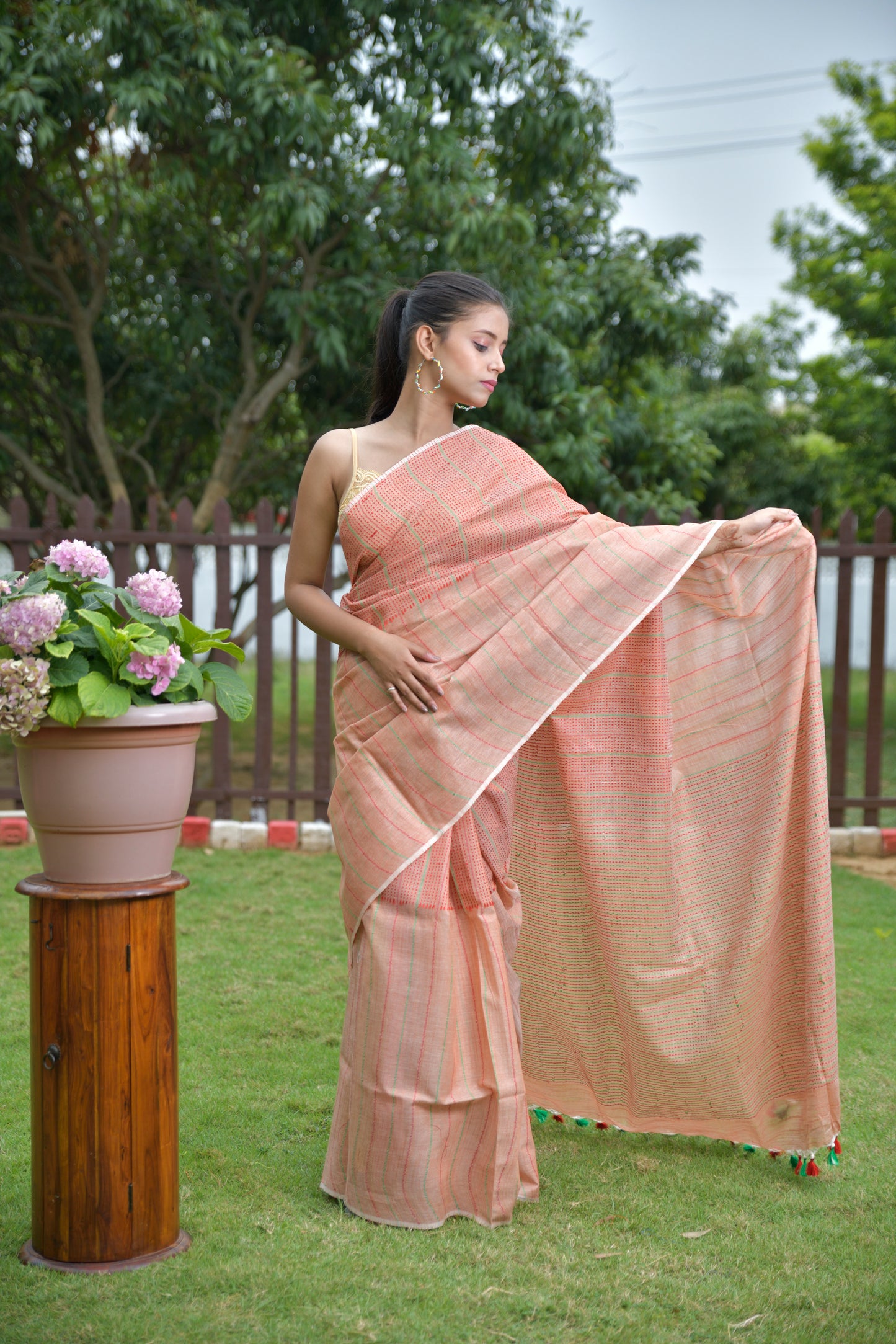 Chilean Pink Katha Saree
