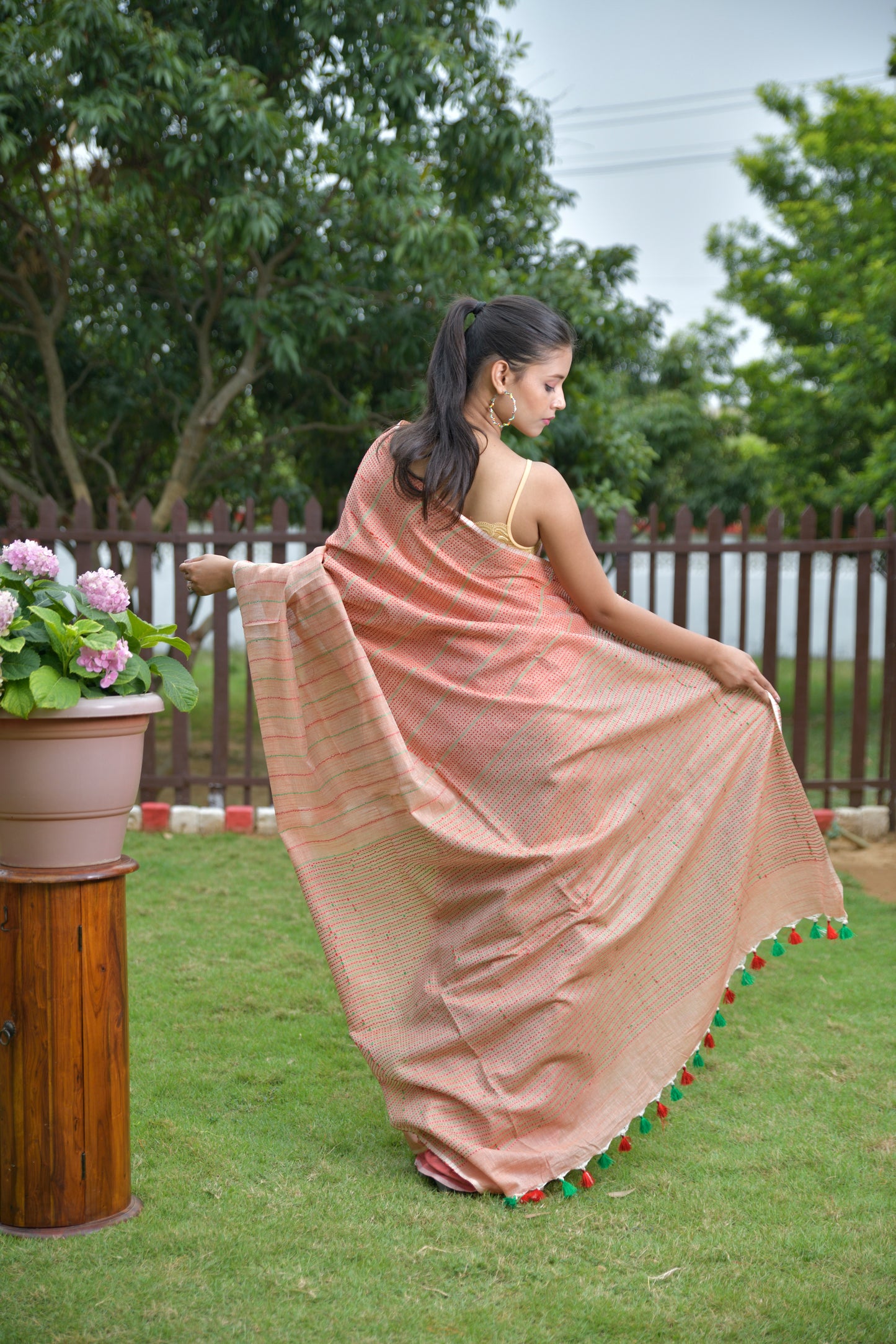 Chilean Pink Katha Saree