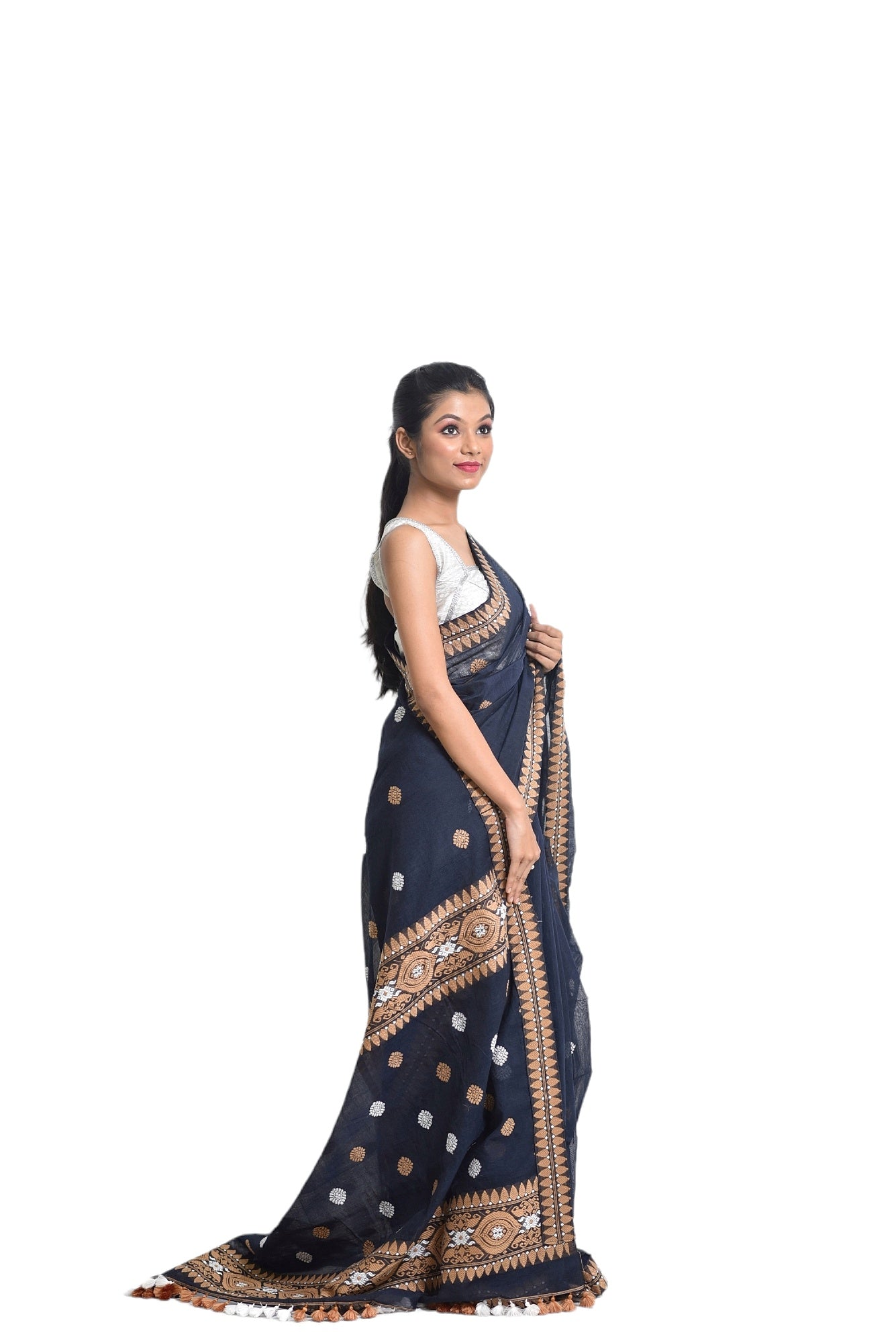 Assam Handloom Navy blue saree
