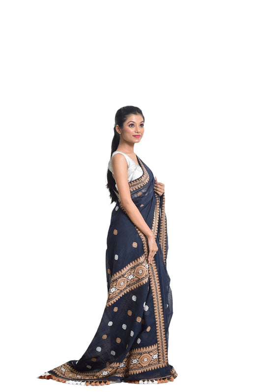 Assam Handloom Navy blue saree