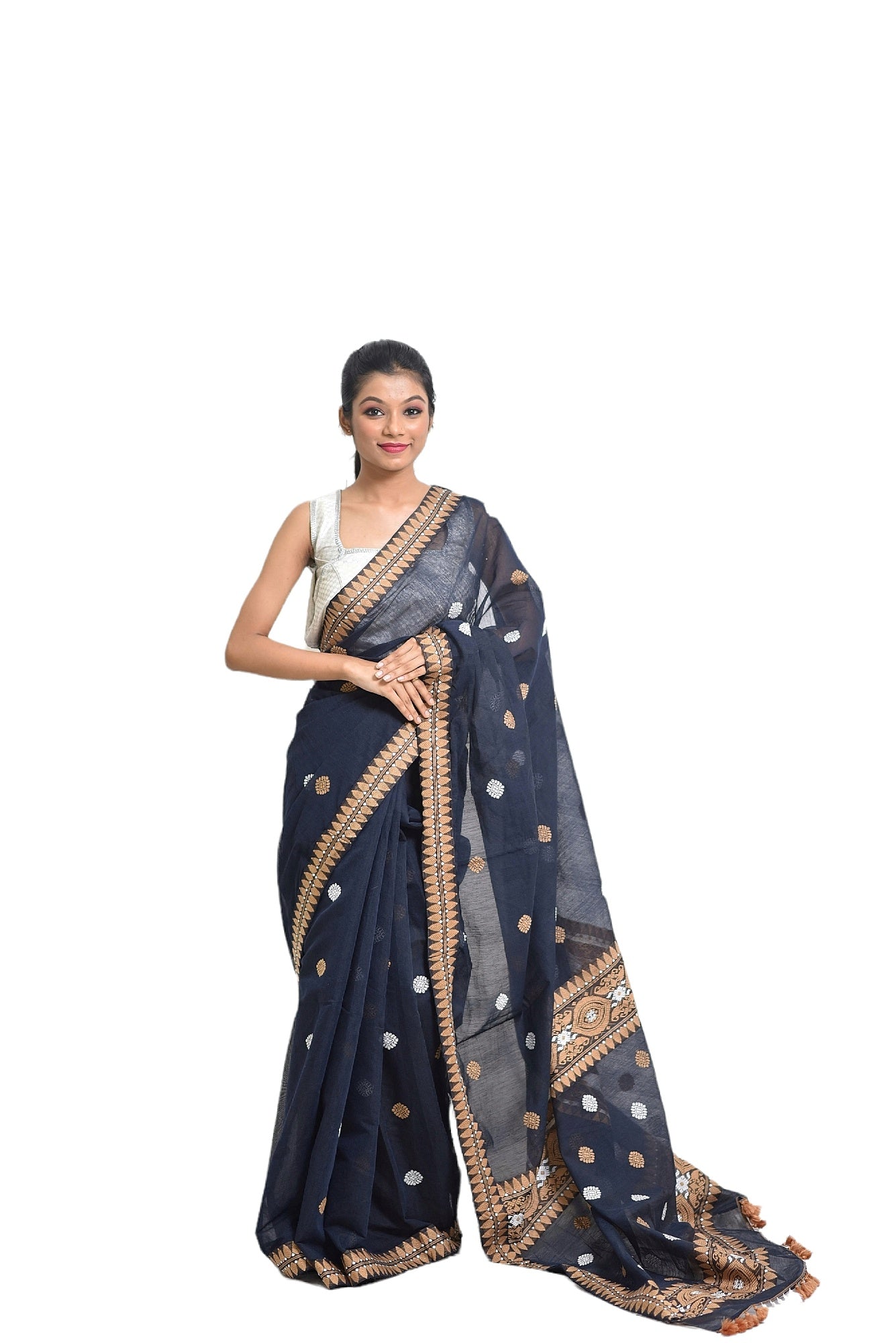 Assam Handloom Navy blue saree