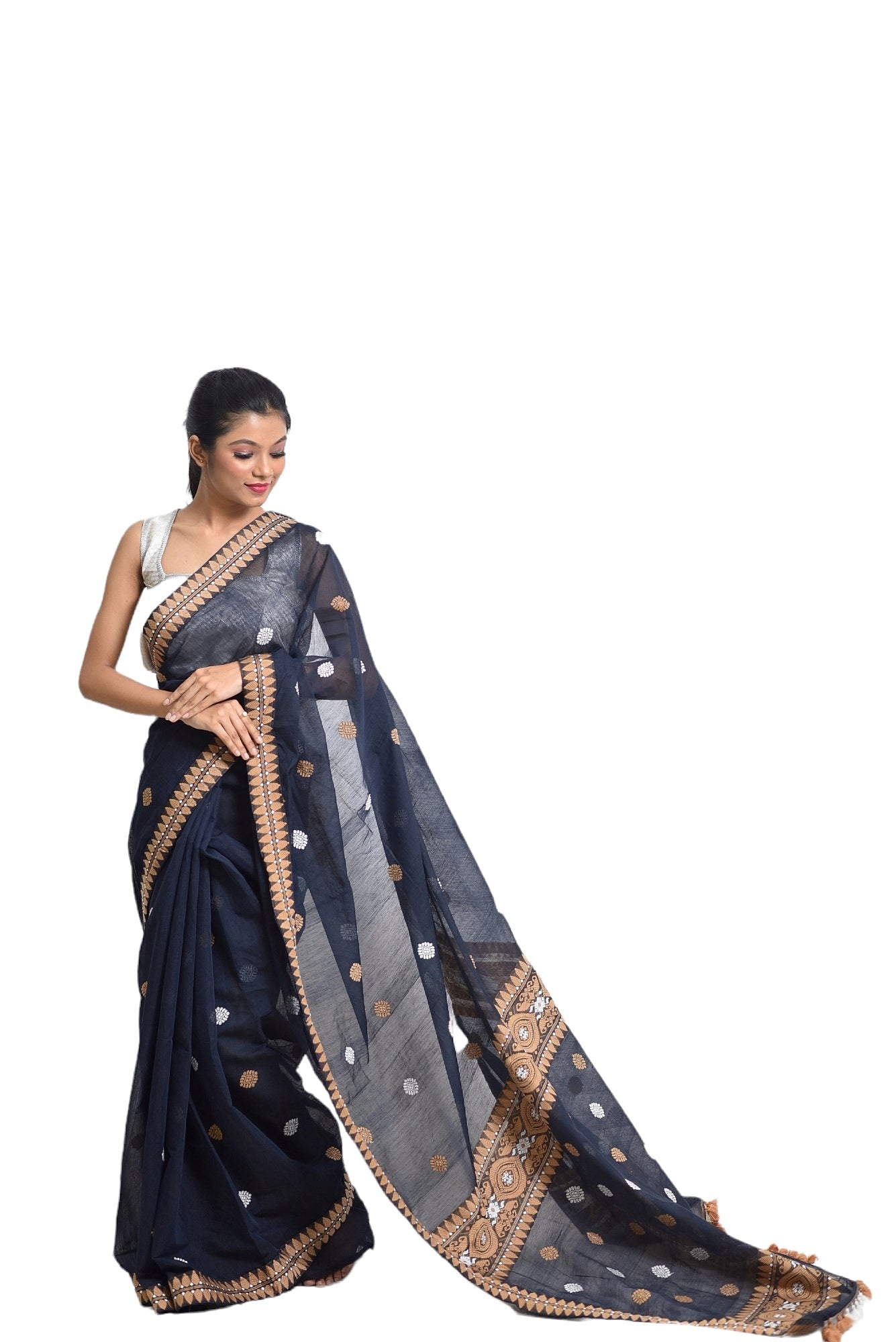 Assam Handloom Navy blue saree