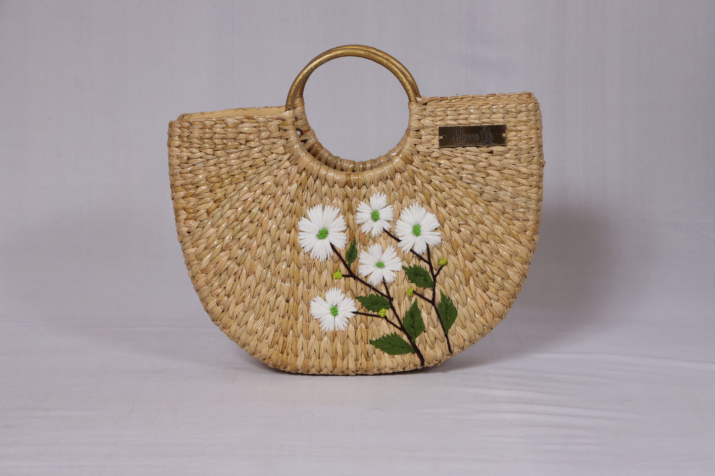 White with Green Flower U-shaped Beach Bag