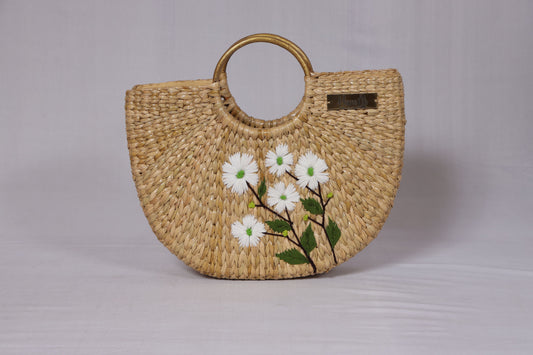 White with Green Flower U-shaped Beach Bag
