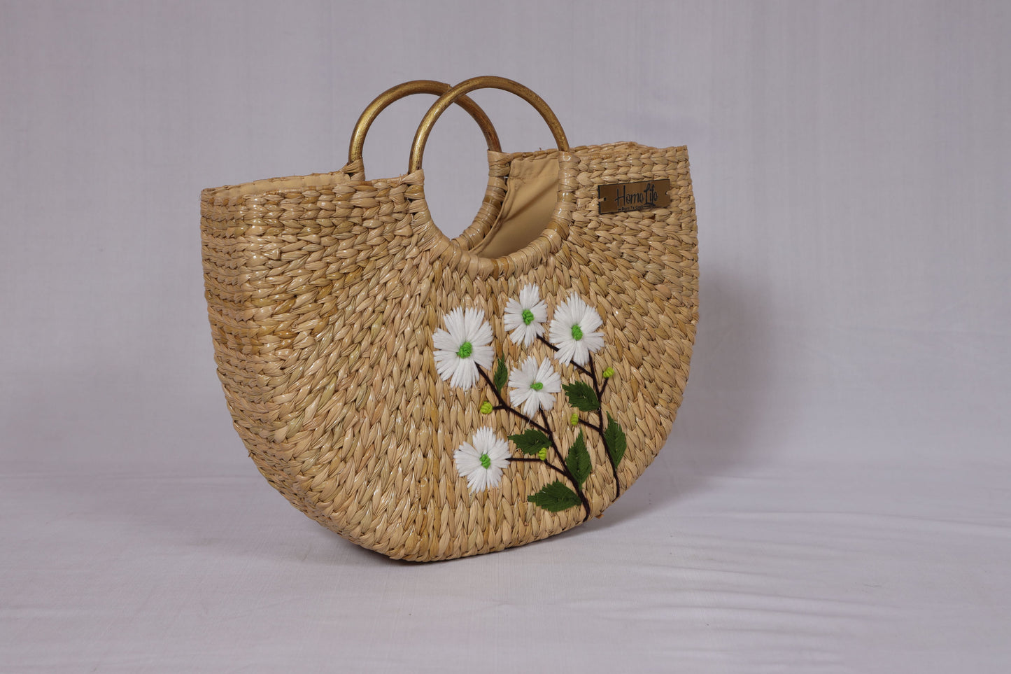 White with Green Flower U-shaped Beach Bag