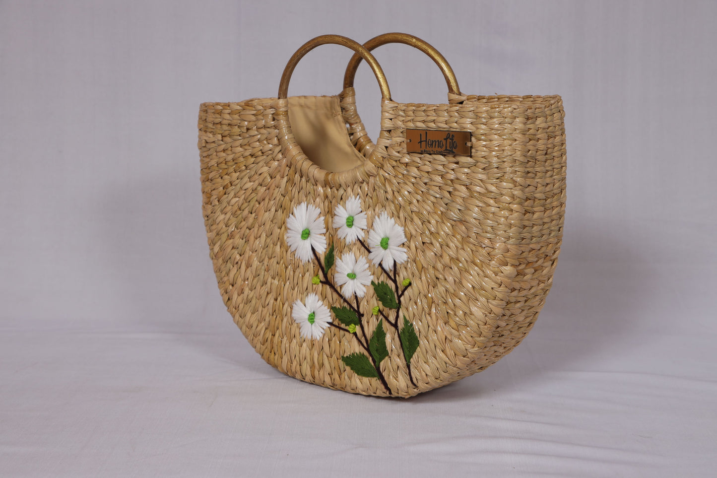 White with Green Flower U-shaped Beach Bag