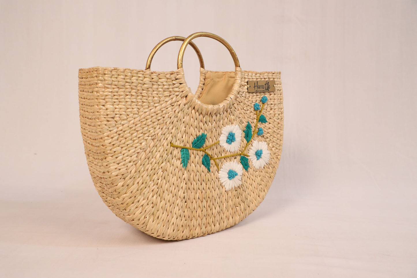 Handwoven U-shaped embroidered Beach Bag