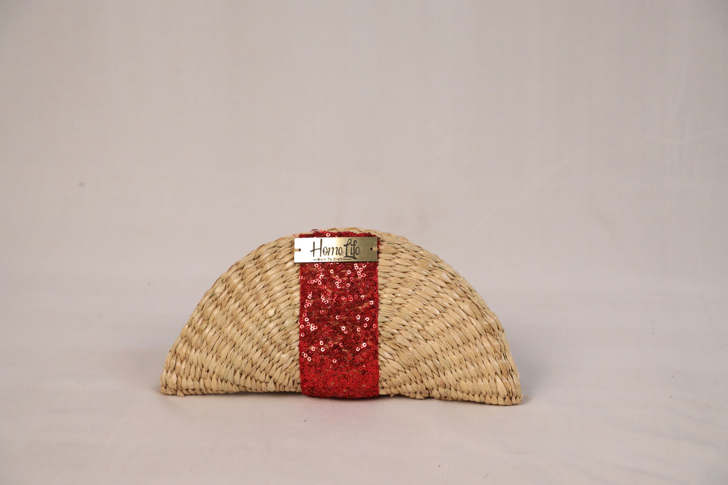 Handwoven evening clutch with red sequin work