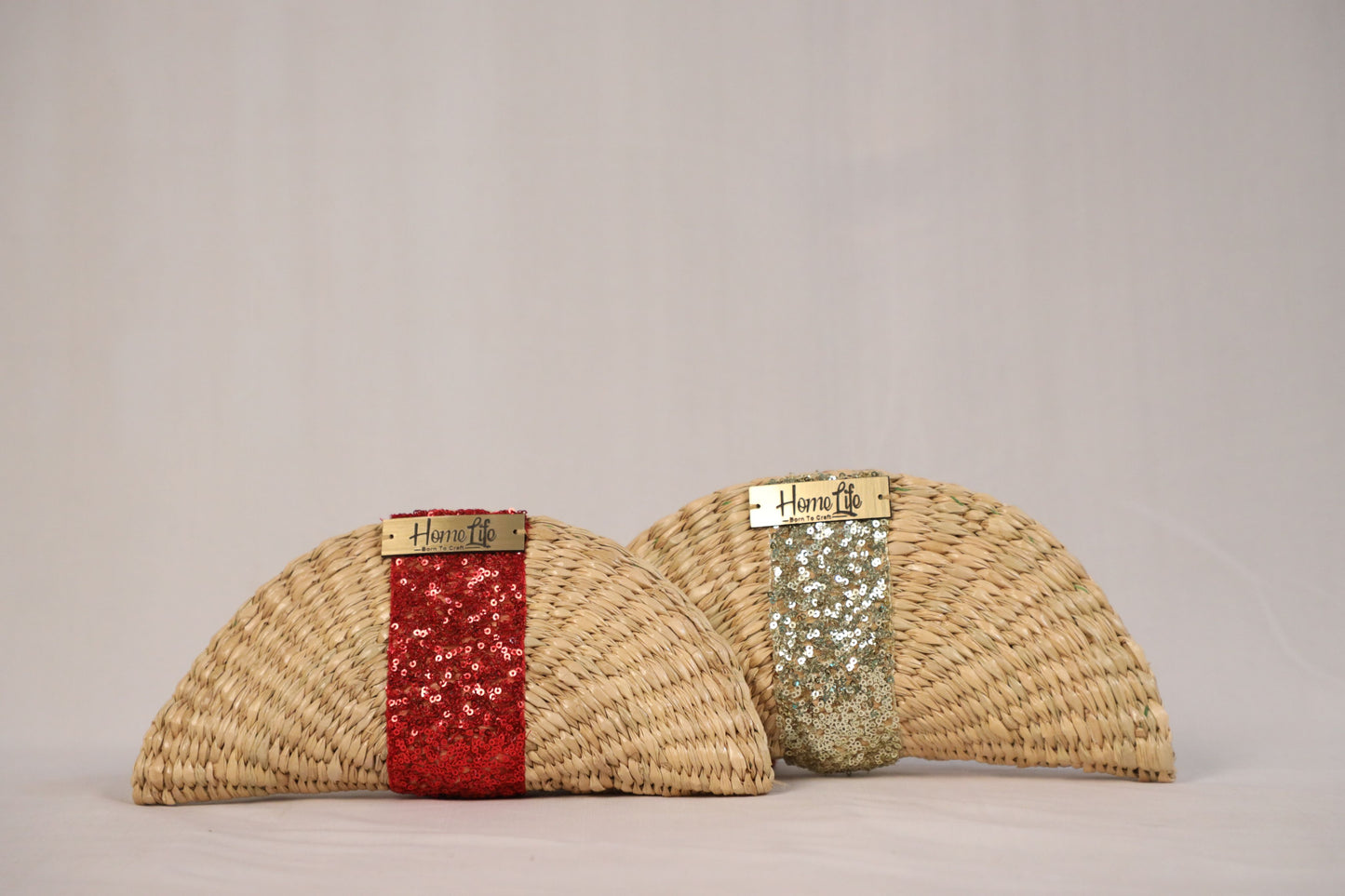 Handwoven evening clutch with golden sequin work