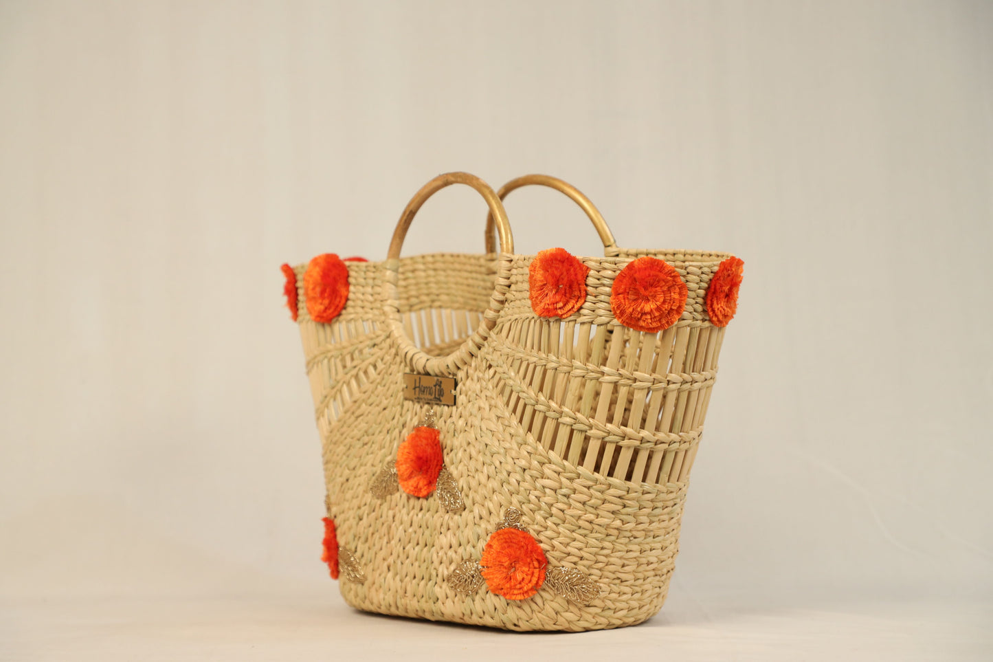 Orange floral handcrafted tote bag