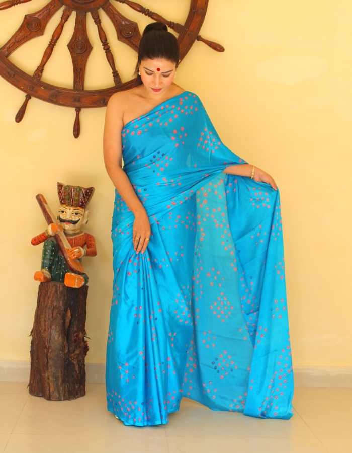 Akshita turquoise blue Bandhej