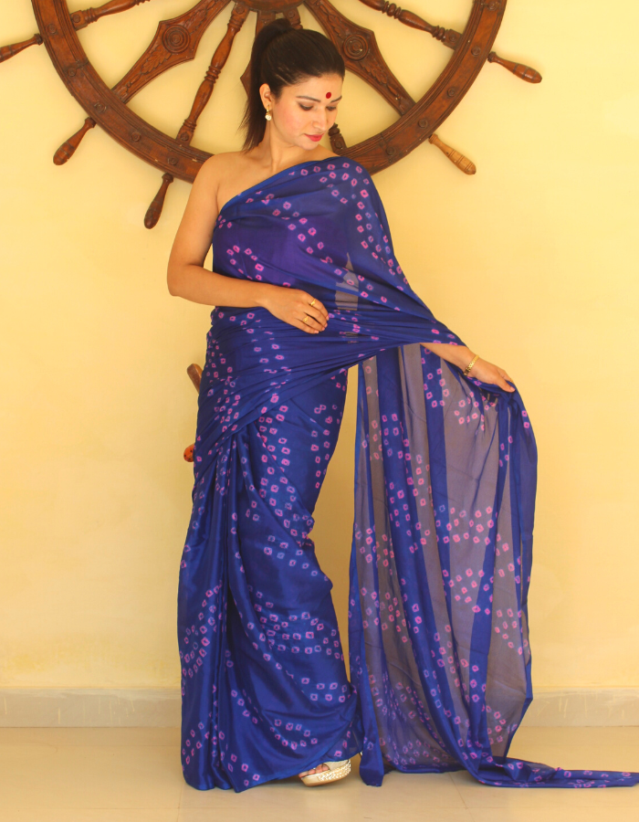 Akshita Navy Blue Bandhej Saree