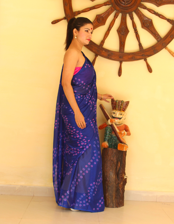 Akshita Navy Blue Bandhej Saree