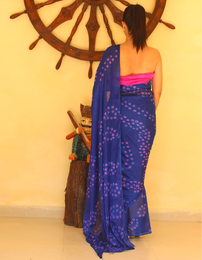 Akshita Navy Blue Bandhej Saree