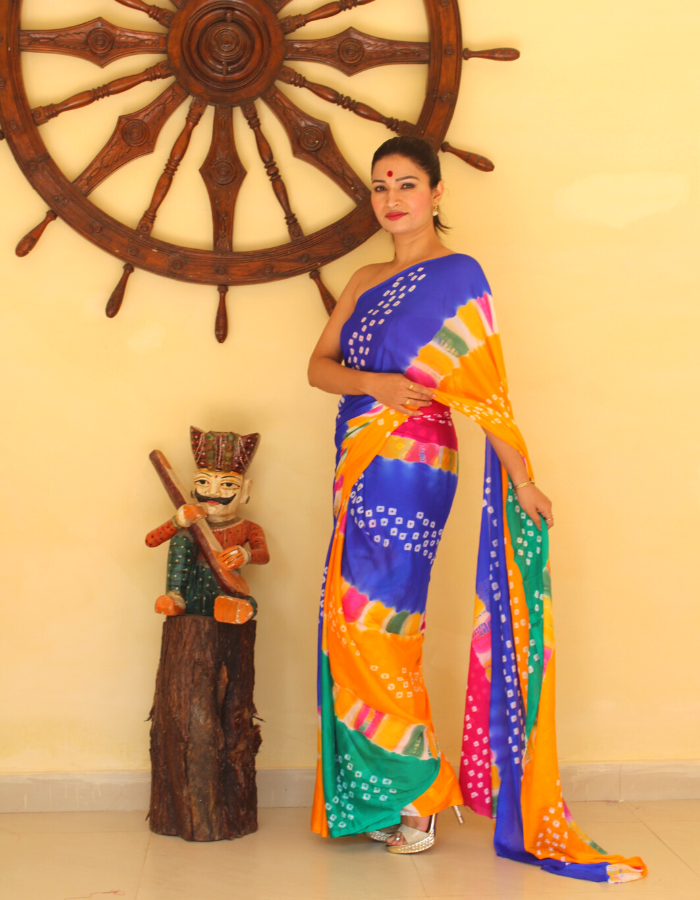 Blue Bhabri Leheriya Saree