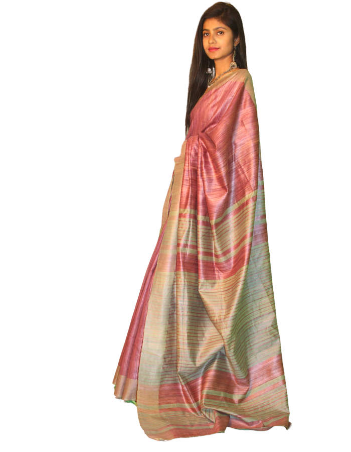 Pista Green and Wine Ghicha Silk Saree