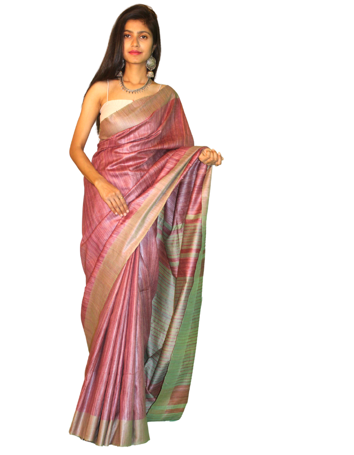Pista Green and Wine Ghicha Silk Saree