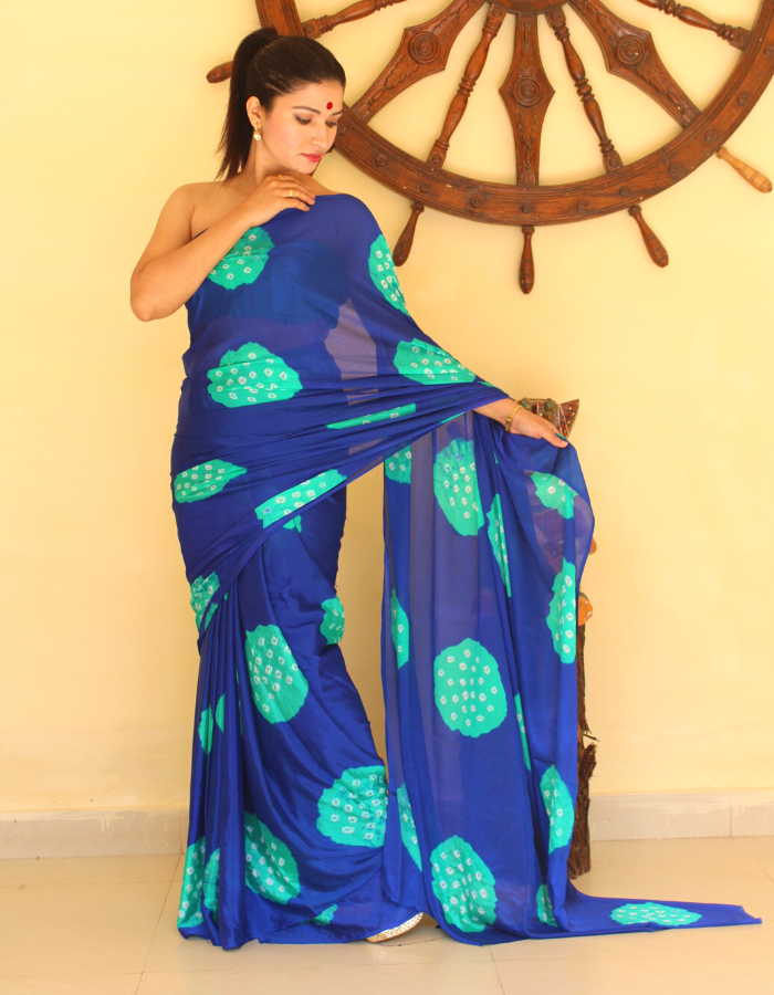 Bela Navy Blue Bandhej Saree