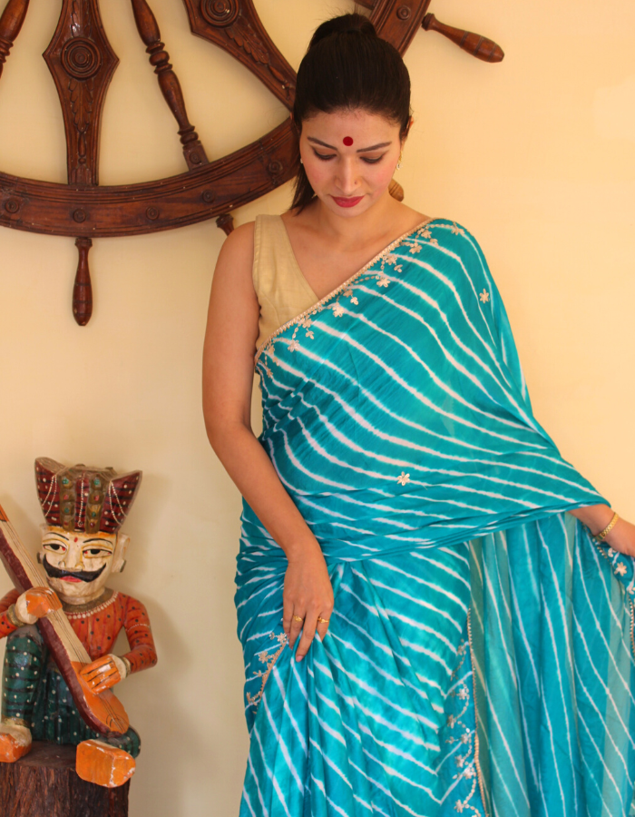 Bhabina Turquise Blue Leheriya