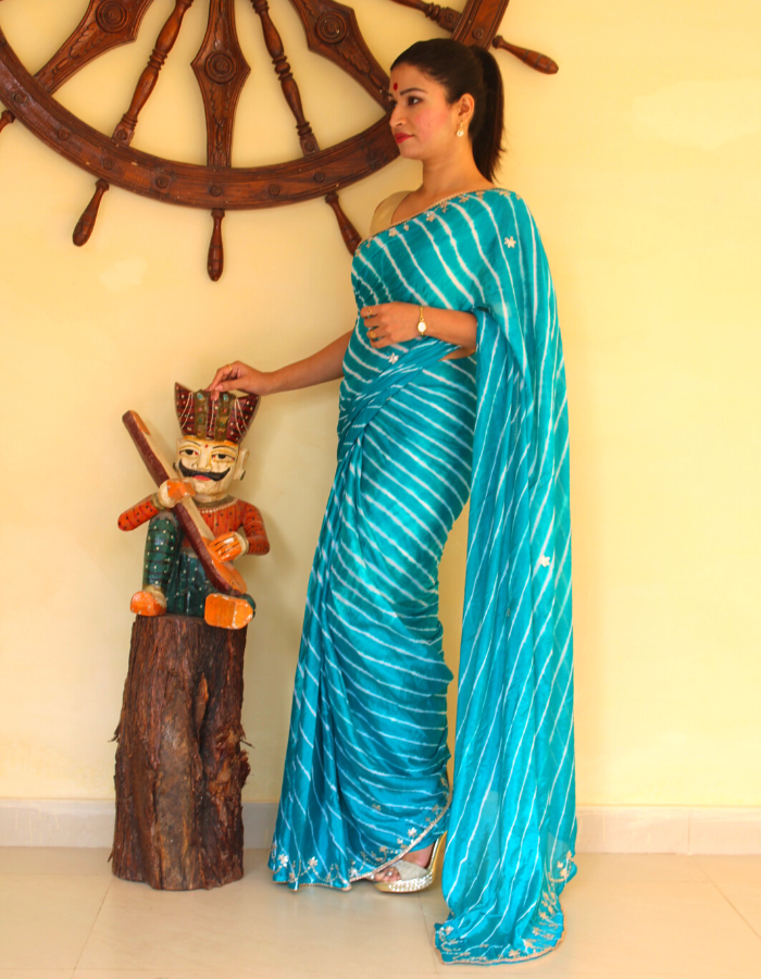 Bhabina Turquise Blue Leheriya