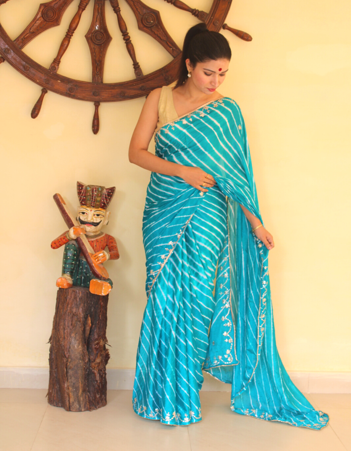 Bhabina Turquise Blue Leheriya