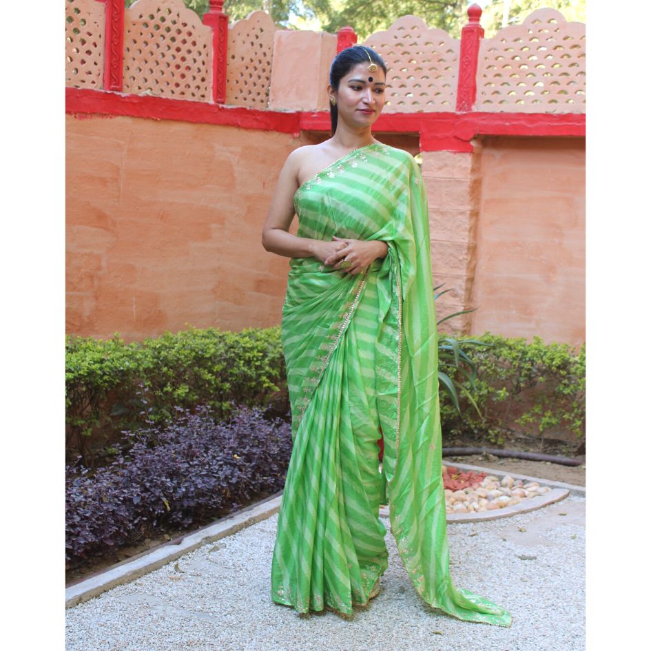 Bhabina Green white Leheriya