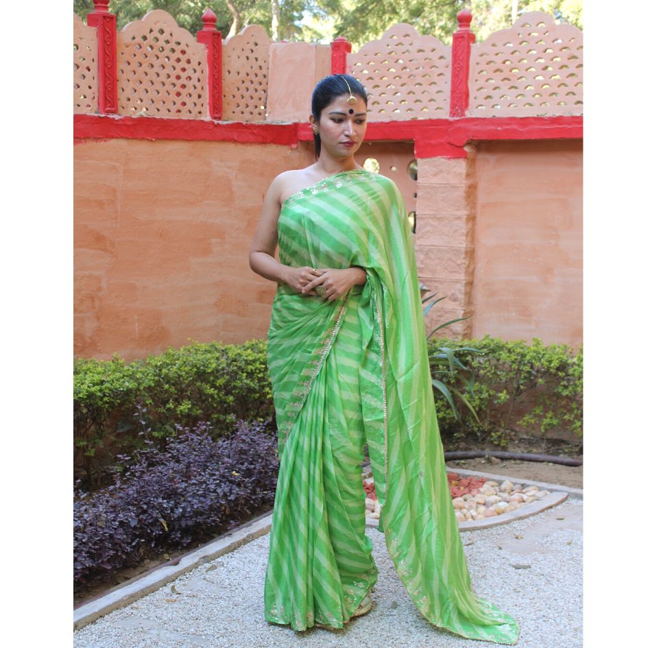 Bhabina Green white Leheriya