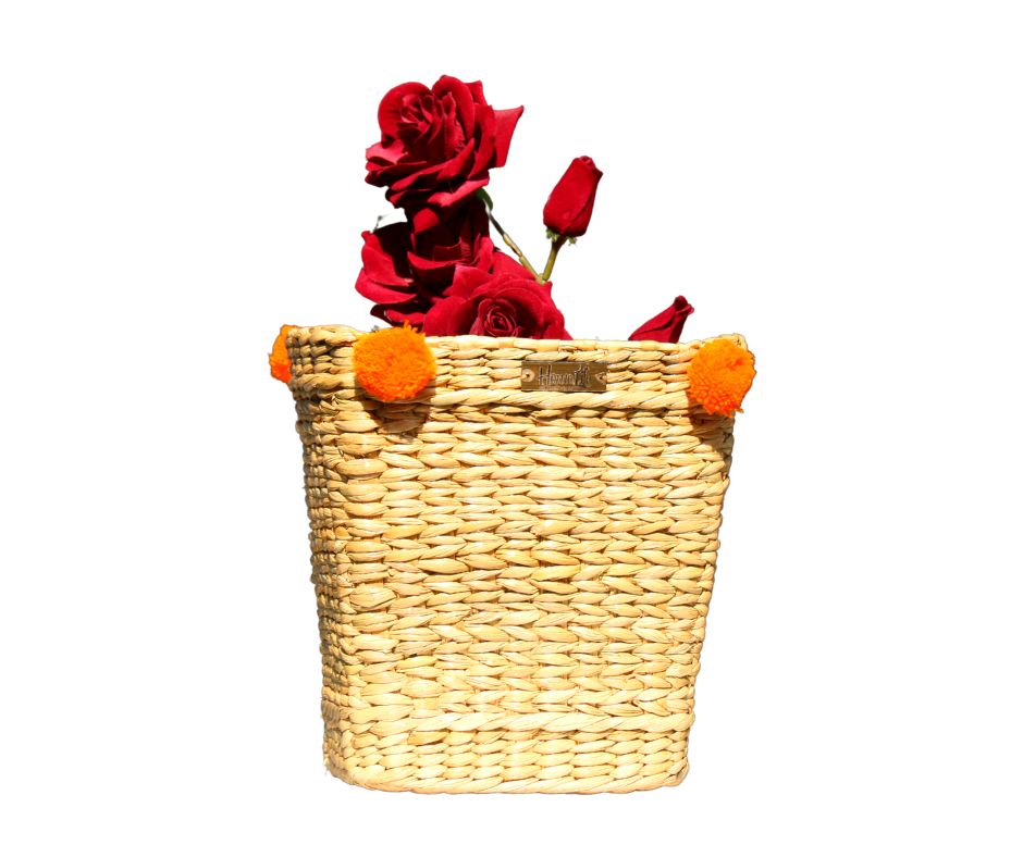 Indoor planter with orange pom pom