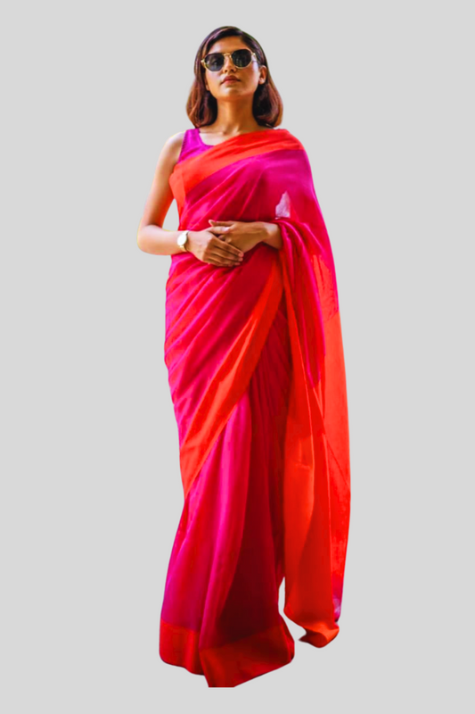 Magenta contrast cotton saree