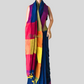 Teal blue cotton saree with contrast border