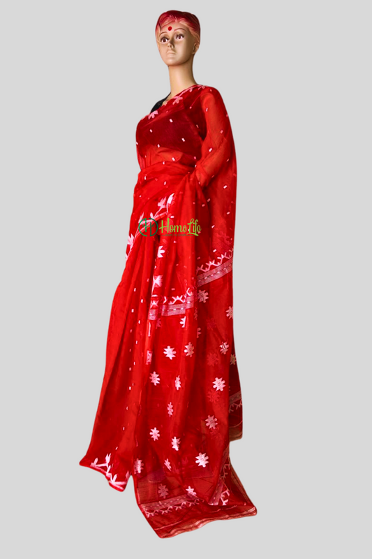 Red Jamdani Saree
