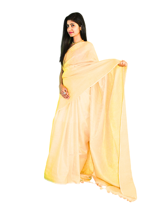 Light Cream Katha Saree