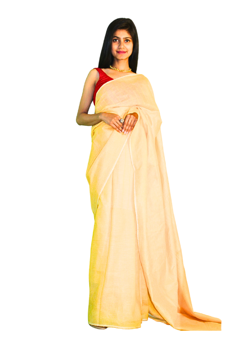 Light Cream Katha Saree