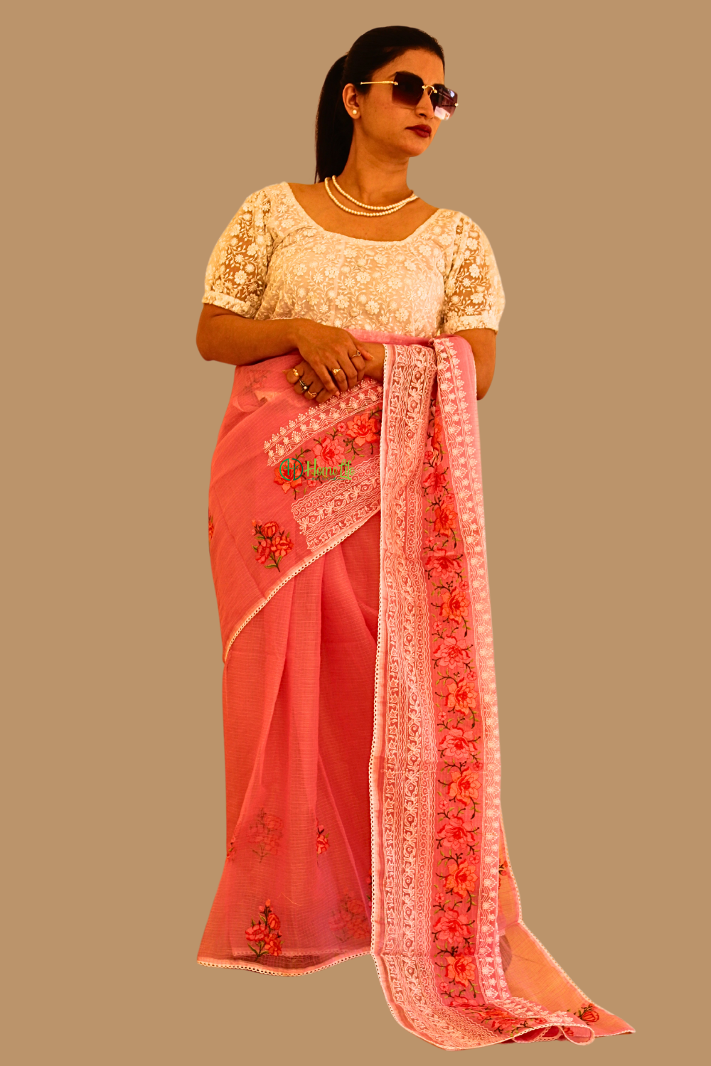 Anju Baby Pink Kota Doria saree