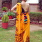 chiffon saree, leafy print saree, leaf print saree,yellow saree